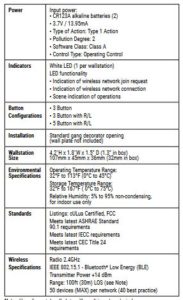 WaveLinx LiteWallstation - BatteryPowered Manual Guide - Specifications