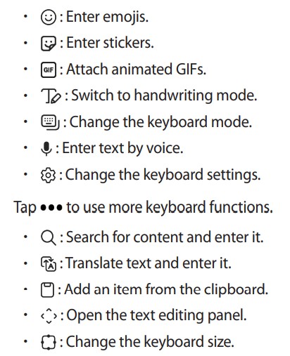 Galaxy Tab A8 (Wi-Fi) SM-X200 User Manual - Additional keyboard functions