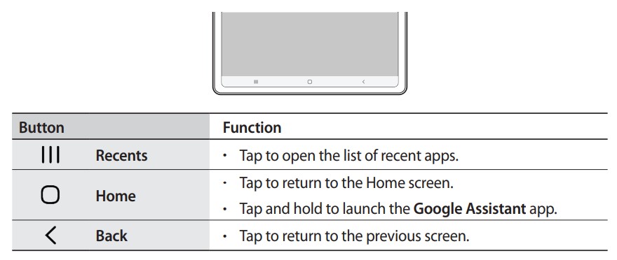 Galaxy Tab A8 (Wi-Fi) SM-X200 User Manual - Navigation bar (soft buttons)