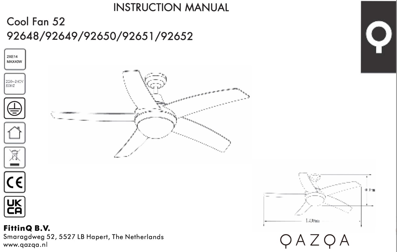 QAZQA 92648 Cool Fan 52 with Remote Control Instruction Manual