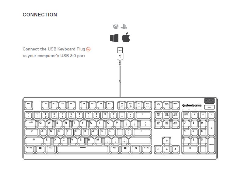 SteelSeries Apex 3 TKL RGB Gaming Keyboard - connection