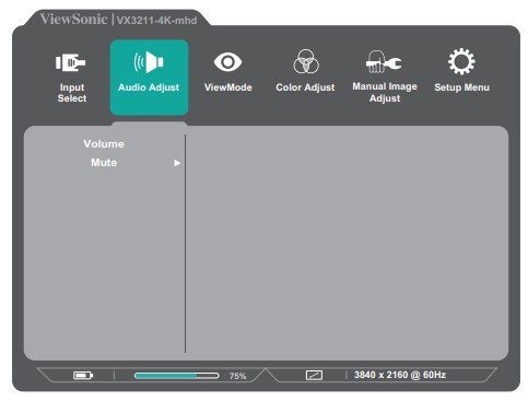 ViewSonic VX3211-4K-mhd LCD Monitor User Guide - Audio Adjust