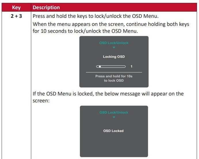 ViewSonic VX3211-4K-mhd LCD Monitor User Guide - Hot Keys