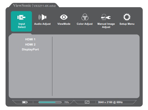 ViewSonic VX3211-4K-mhd LCD Monitor User Guide - Main Menu