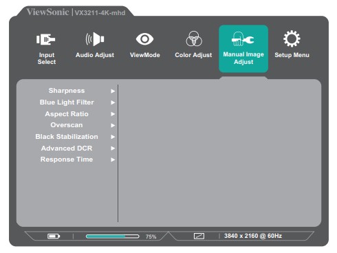 ViewSonic VX3211-4K-mhd LCD Monitor User Guide - Manual Image Adjust Menu