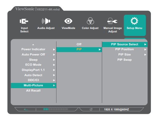ViewSonic VX3211-4K-mhd LCD Monitor User Guide - PIP menu