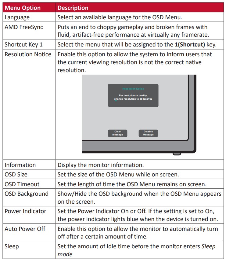 ViewSonic VX3211-4K-mhd LCD Monitor User Guide - Setup Menu Option