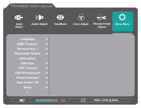 ViewSonic VX3211-4K-mhd LCD Monitor User Guide - Setup Menu