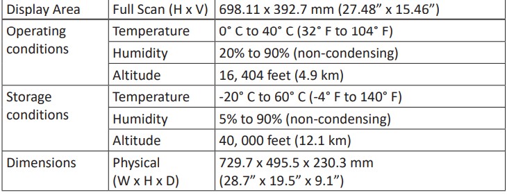 ViewSonic VX3211-4K-mhd LCD Monitor User Guide - Specifications 