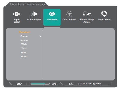 ViewSonic VX3211-4K-mhd LCD Monitor User Guide - View Mode