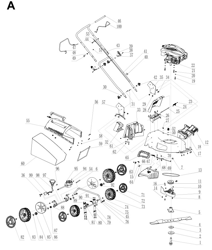 scheppach MS173-51 Self Propelled Petrol Lawn Mower - Parts Illustration A