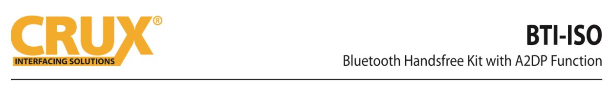 BTI-ISO Bluetooth® Handsfree Kit with A2DP Function User Manual - BTI-ISO Bluetooth® Handsfree Kit with A2DP Function