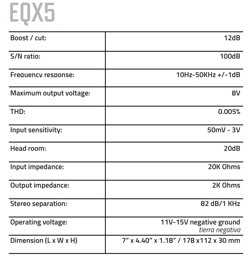 DS18 EQX5 5-Band Stereo Equalizer - SPECS