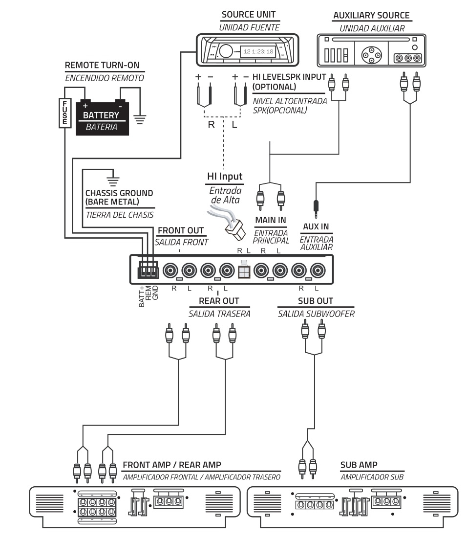 DS18 EQX5 5-Band Stereo Equalizer - WIRING DIAGRAM