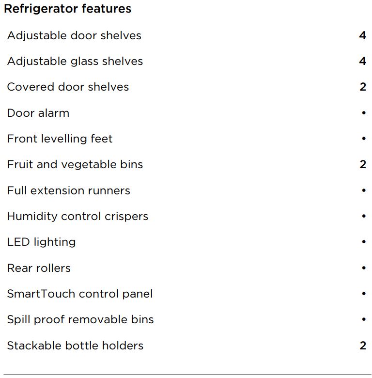 FISHER PAYKEL RF402BLPX7 Freestanding Refrigerator Freezer, 63.5cm, 380L User Guide - SPECIFICATIONS
