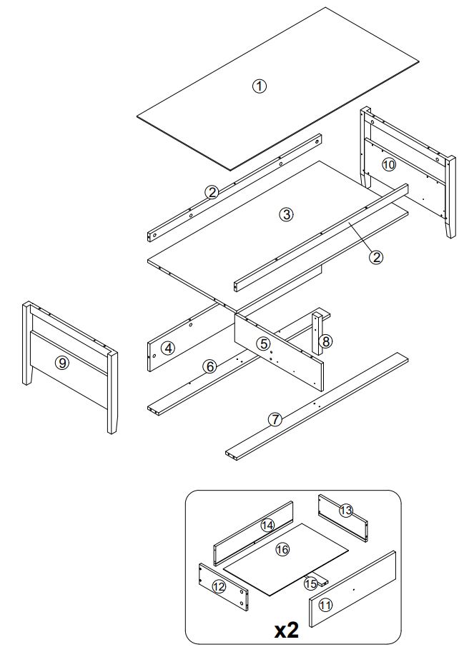 HOMEDEPOT KF210167-01 Rectangle Wooden Coffee Table User Guide - Parts List