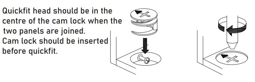 HOMEDEPOT KF210167-01 Rectangle Wooden Coffee Table User Guide - Quickfit head should be in the centre of the cam lock