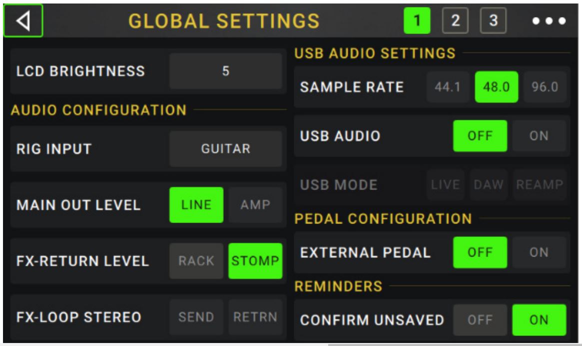 Head Rush MX5 User Manual - Global Settings