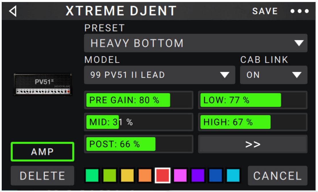 Head Rush MX5 User Manual - The Amp category is a list of popular guitar amplifiers