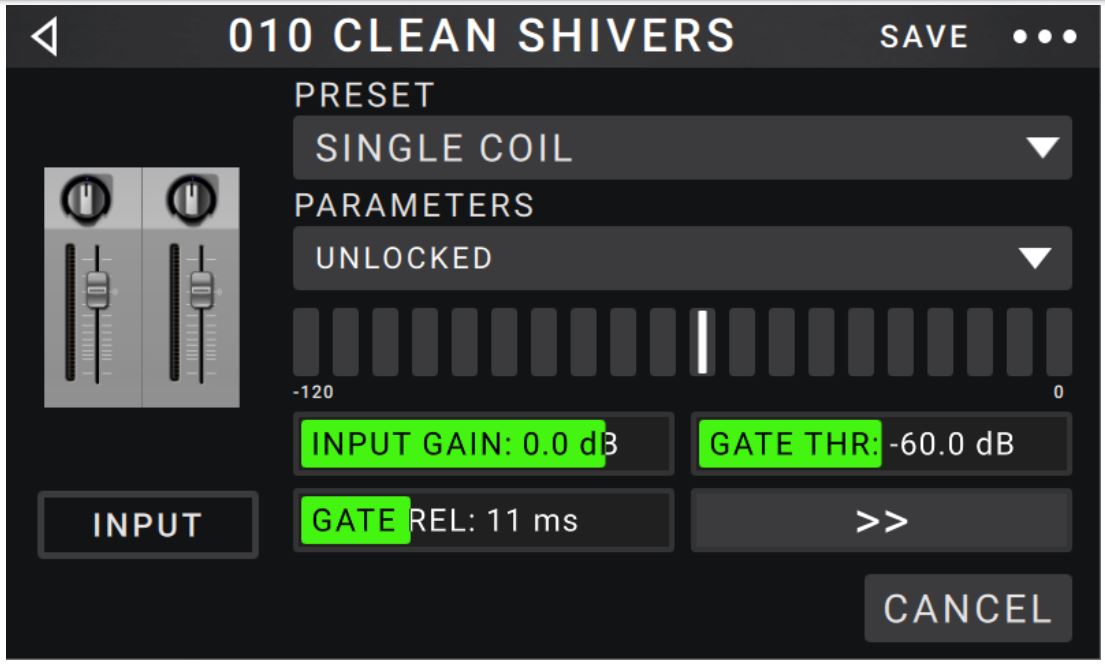 Head Rush MX5 User Manual - These input settings control the signal into the models of your rig