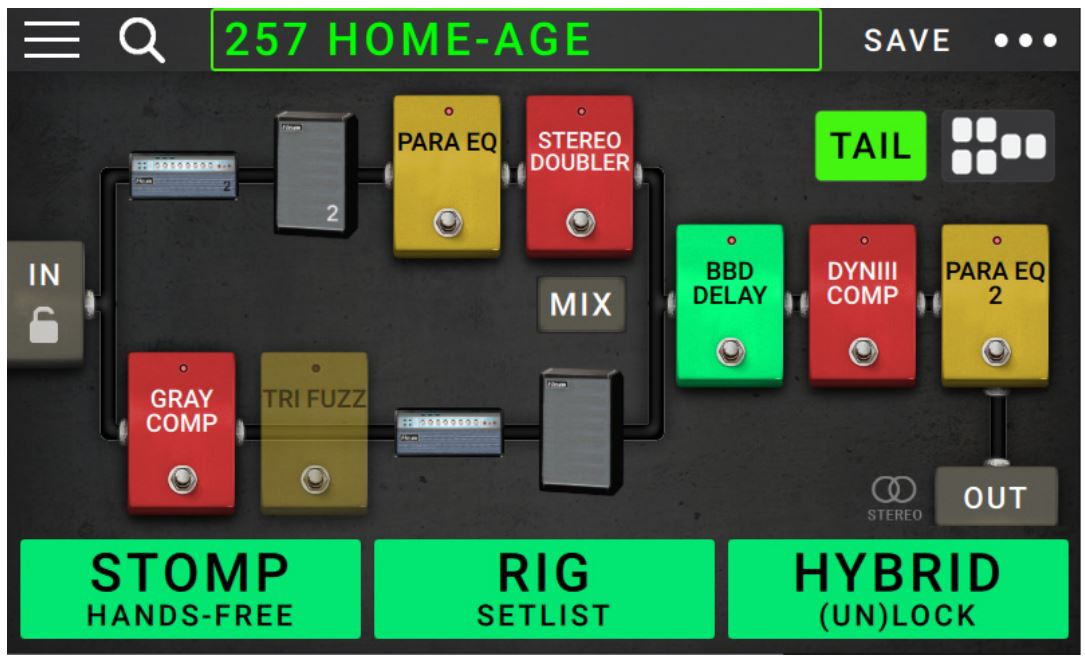 Head Rush MX5 User Manual - This signal path splits immediately from the source and rejoins near the end.