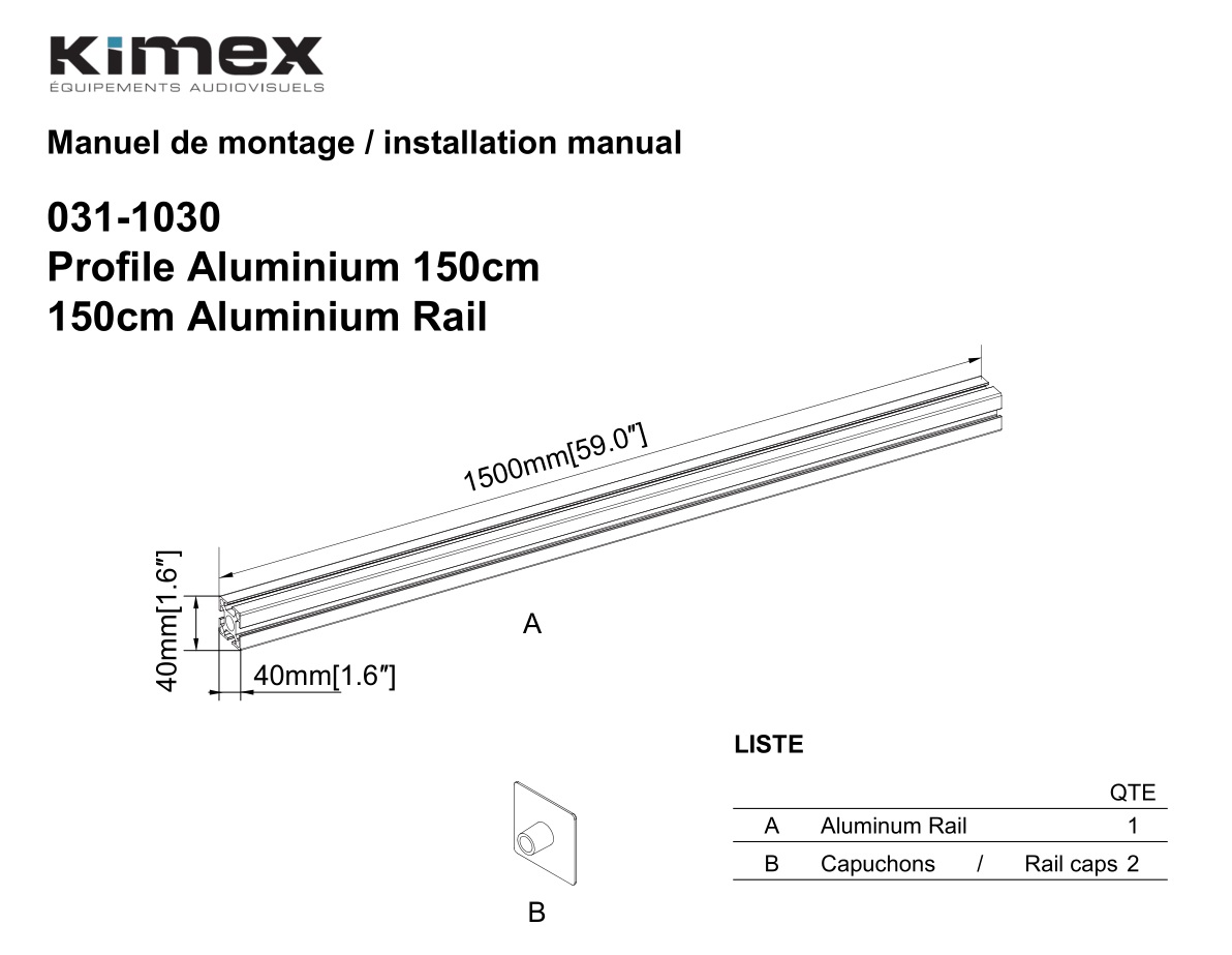 Kimex 031-1030 150cm Aluminium Rail Installation Guide