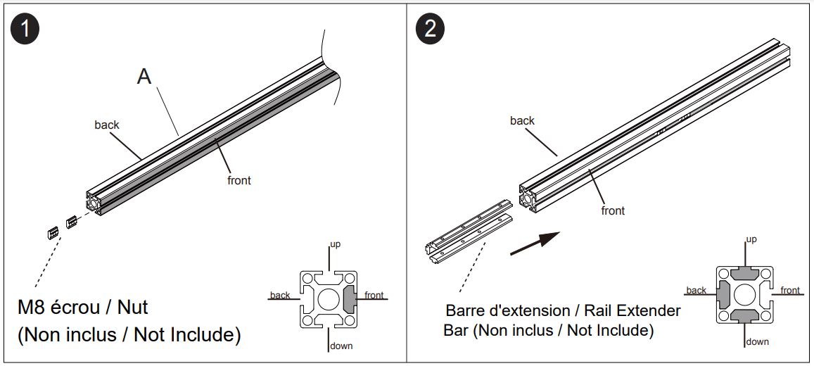 Kimex 031-1030 150cm Aluminium Rail - figure 1,2