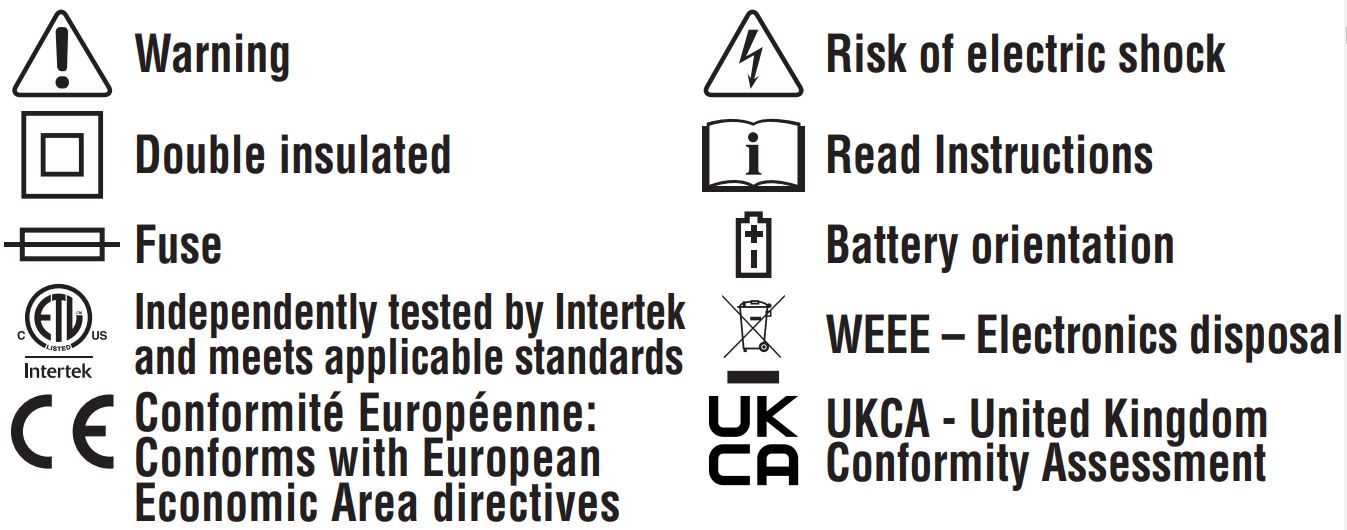 Klein Tooles Advanced Circuit Tracer Kit ET450 User Manual - SYMBOLS ON TRANSMITTER
