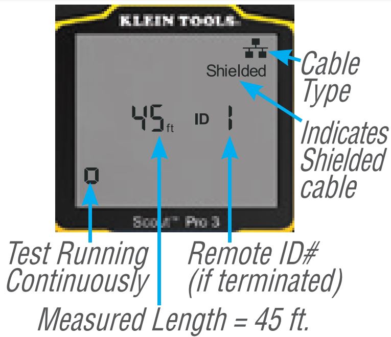 Klein Tools Scout Pro 3 Tester with Locator Remote Kit VDV501-852 and VDV50-1853 User Manual - MEASURING LENGTH – VOICE OR DATA CABLES