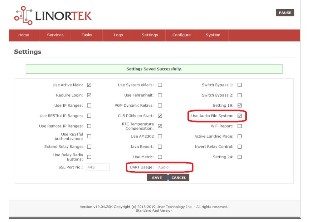 LINORTEK Netbell-NTG Networked Tone or Message Generator or Controller - Click SAVE, the device should start playing through the files on the SD card now