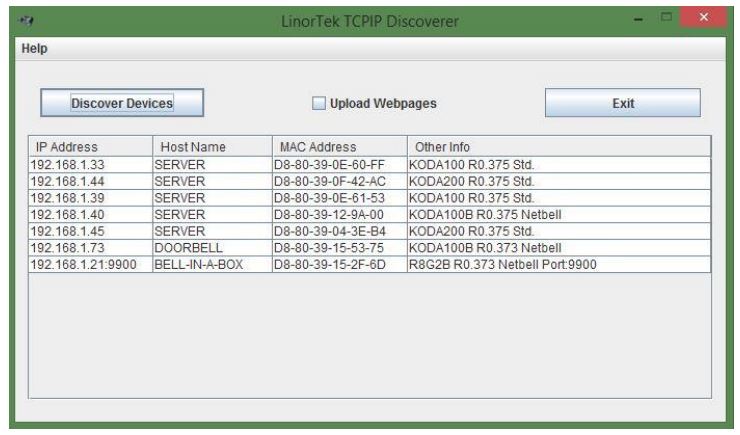 LINORTEK Netbell-NTG Networked Tone or Message Generator or Controller - Once Discoverer locates your device, it will display