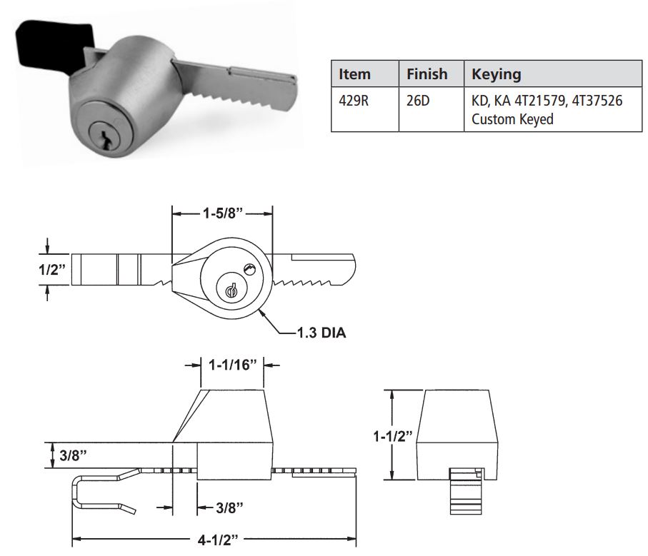 OLYMPUS LOCK R Series 400SD Plunger Lock User Guide - 429R Showcase Ratchet Lock