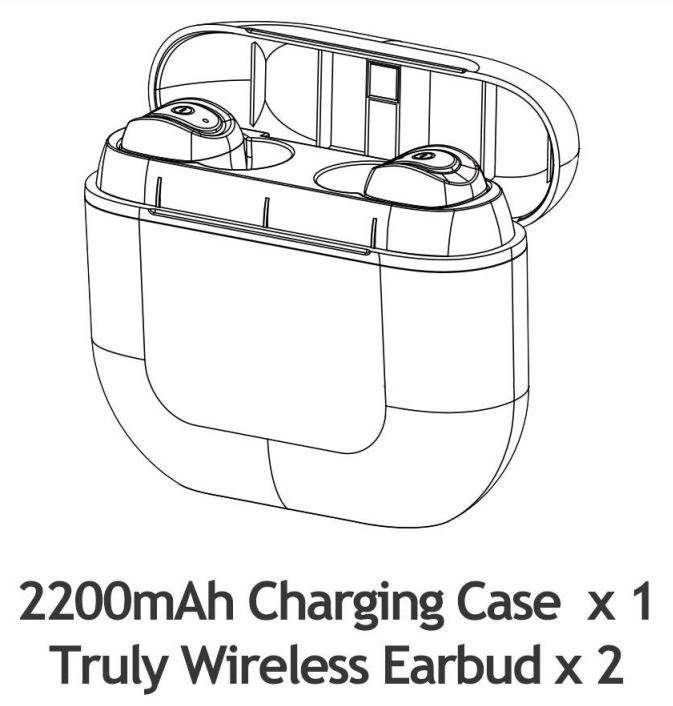 Occiam A5 TWS Earbuds User Manual - 2200mAn Charging Case x 1, Truly Wireless Earbud x 2