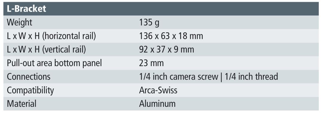 Rollei Nikon Z6 L-Bracket - Technical specifications