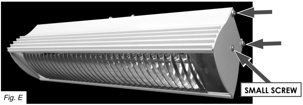 Solaira Cosy SCOSY15120-C and SCOSY15240-C Weatherproof Infrared Heaters User Manual - Remove one of the heater end plates by removing the three screws