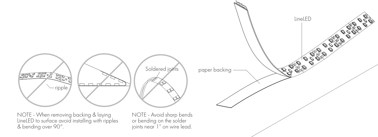 luminii LL36X2 LineLED 24V LED Strip Light - Do not remove theadhesive, removing the adhesive may cause arcing of the Line LED tape