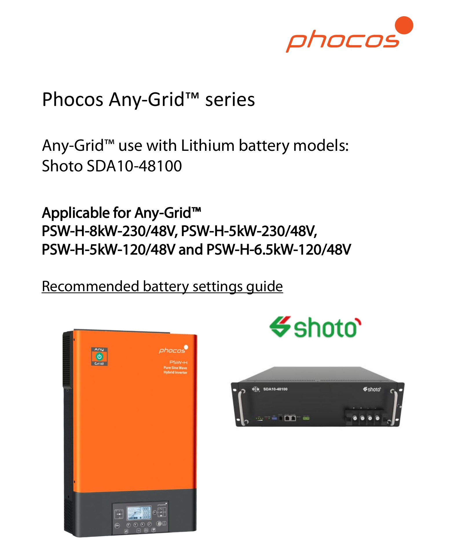 phocos Any-Grid series Any Grid Hybrid Inverter Charger Instruction Manual