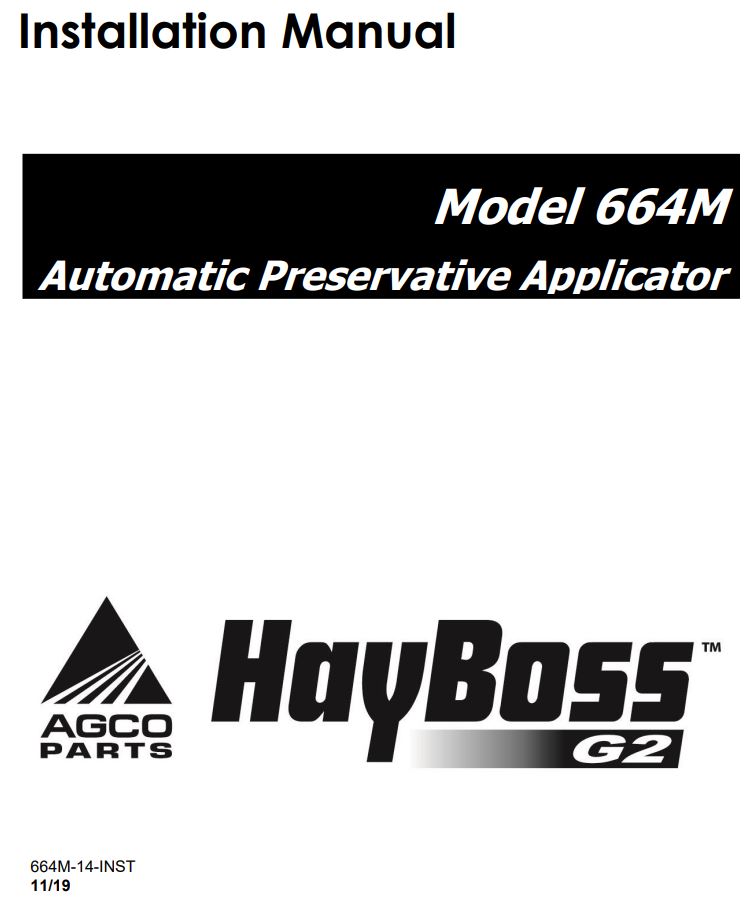 AGCO PARTS 664M Automatic Preservative Applicator Installation Guide