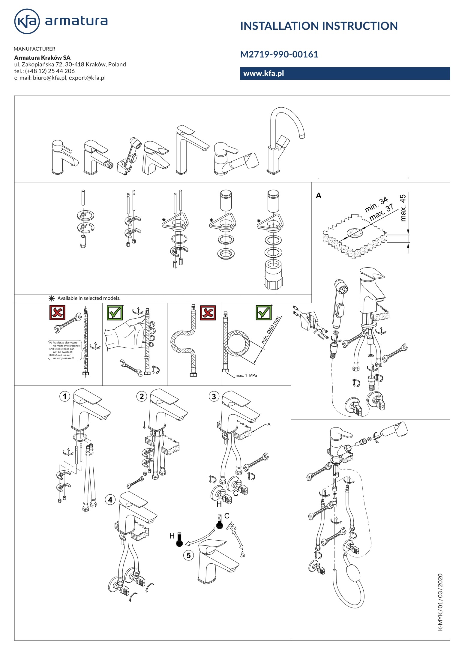 ARMATURA M2719-990-00161 Mixers Tap Instruction Manual