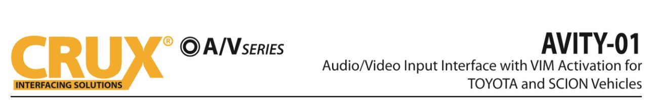 AVITY-01 Audio Video Input Kit for OEM Integration in Select Toyota & Scion Vehicles 2012-Up User Manual - AVITY-01 Audio Video Input Kit for OEM Integration in Select Toyota & Scion Vehicles 2012-Up