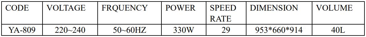 Adexa YA-809 Bloating Machine User Manual - Basic parameter