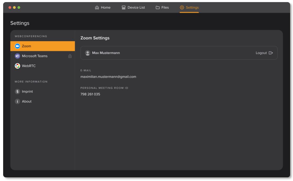 Apps WolfVision vSolution App User Guide - After successful login the user information are shown in the settings