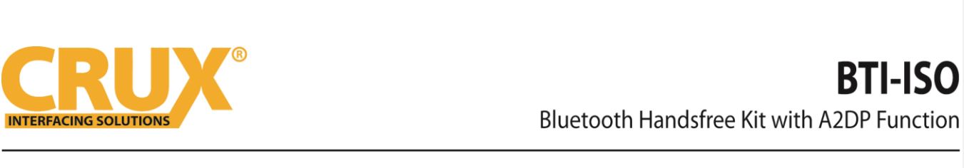 BTI-ISO Bluetooth® Handsfree Kit with A2DP Function User Manual - BTI-ISO Bluetooth® Handsfree Kit with A2DP Function