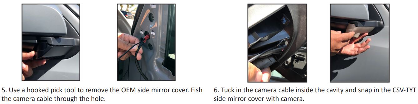 CSV-TYT Side Mirror Mount Cameras for Toyota Tacoma User Manual - INSTALLATION PROCEDURE