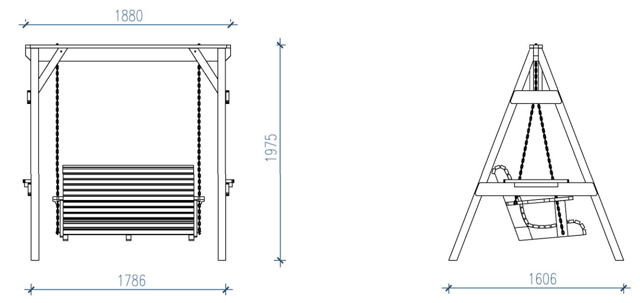 DANCOVER FU192000 Wooden Garden Swing Instruction Manual - Dimension