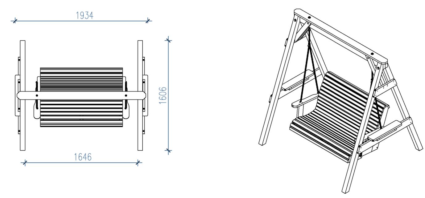 DANCOVER FU192000 Wooden Garden Swing Instruction Manual - Dimension