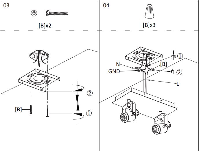 DEPULEY WS-FNG46-40B Industrial Ceiling Spotlight 2 Ways Rotatable Ceiling Lights for Kitchen Instruction Manual - Installation Steps 3,4