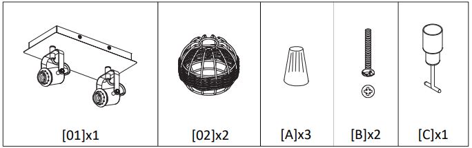 DEPULEY WS-FNG46-40B Industrial Ceiling Spotlight 2 Ways Rotatable Ceiling Lights for Kitchen Instruction Manual - Part list