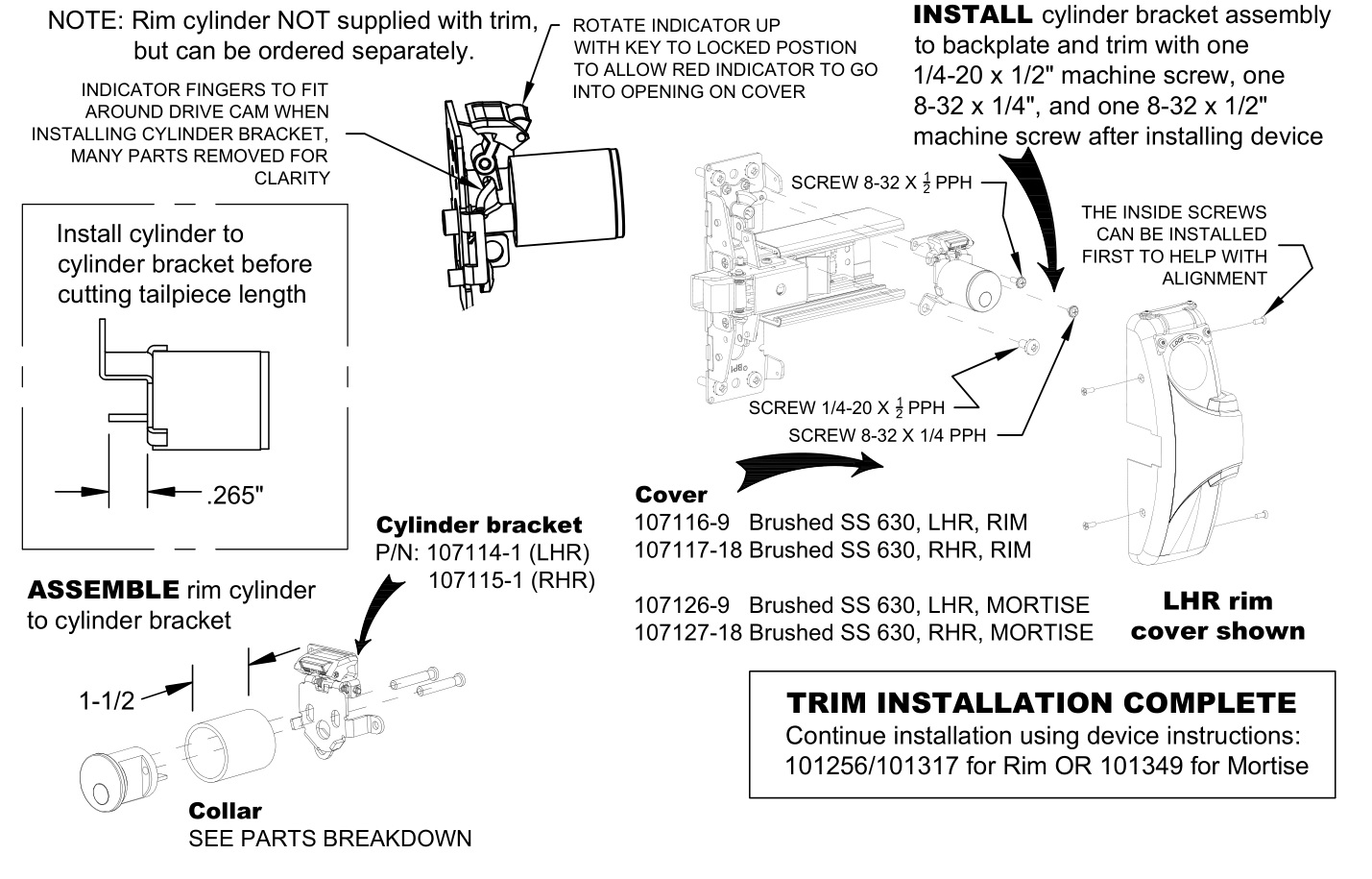 DETEX 107123 10 Function Lever Trim - INSTALL DEVICE AND BRACKET ASSEMBLY