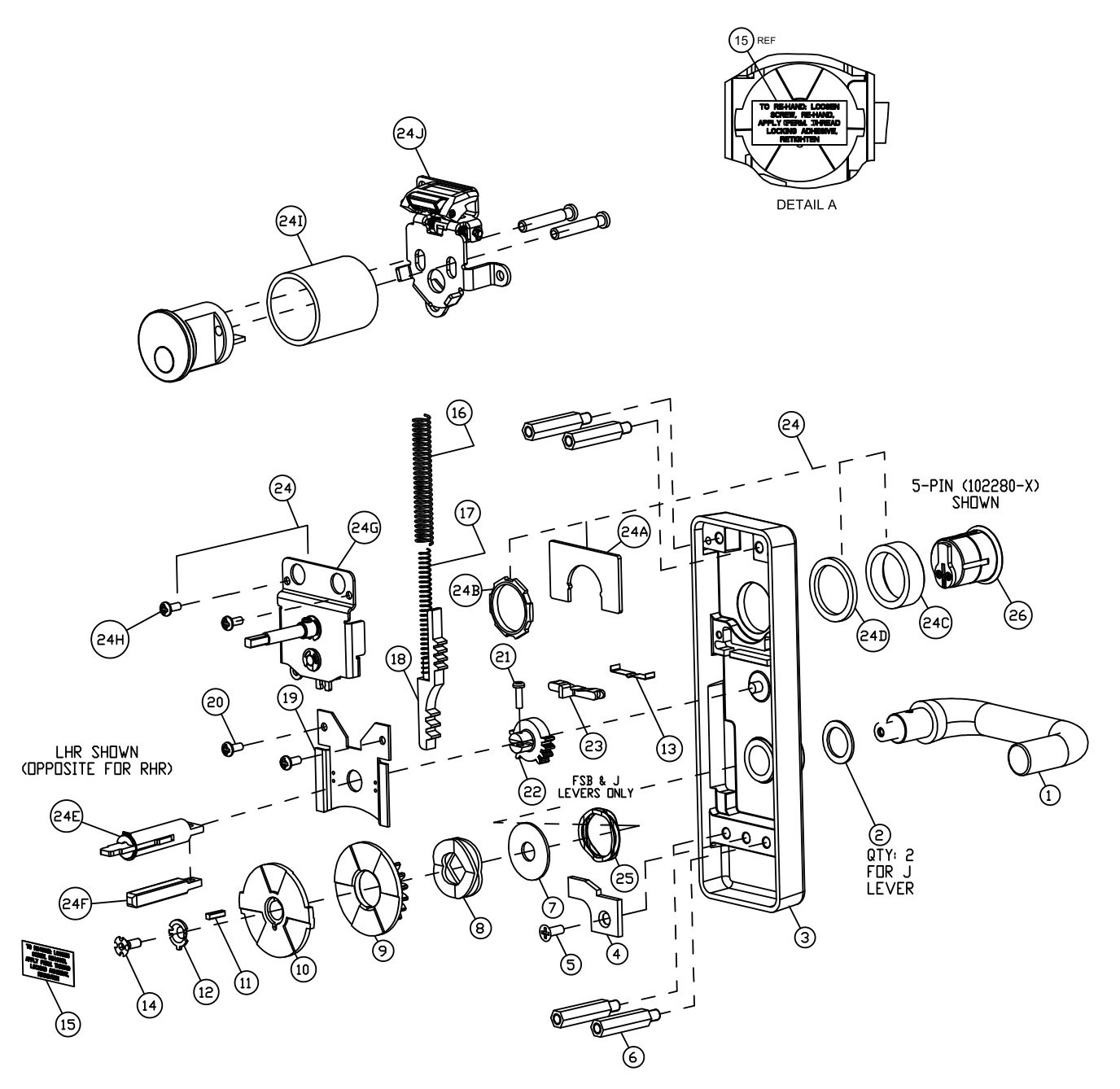 DETEX 107123 10 Function Lever Trim - parts list